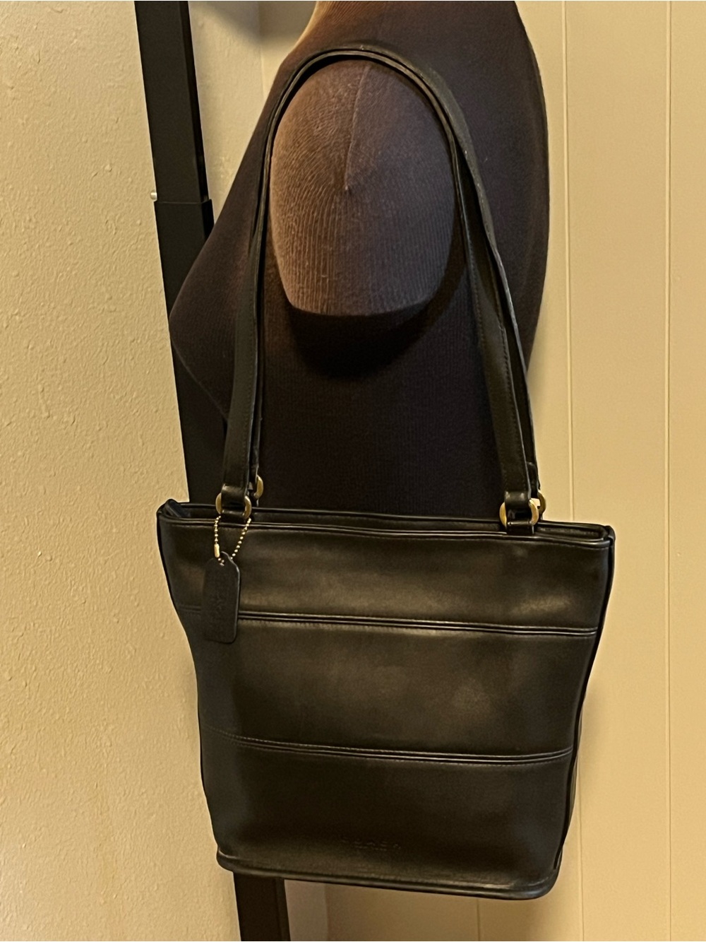 Coach Black Leather Shoulder Bag with Gold Hardware